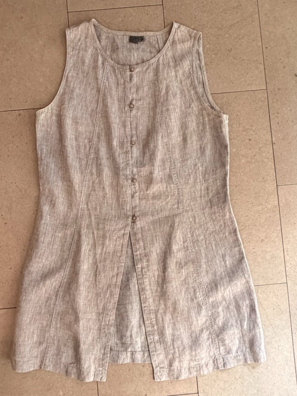 Sandwich longline sleeveless linen tunic vest-light Brown-Medium